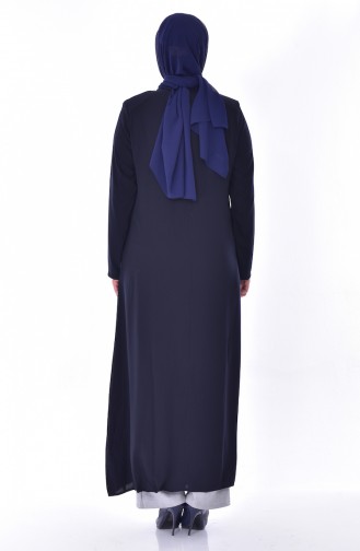 Abaya Imprimé de Pierre Grande Taille 2517-04 Bleu Marine 2517-04