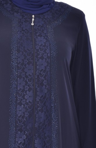 Abaya Imprimé de Pierre Grande Taille 2517-04 Bleu Marine 2517-04