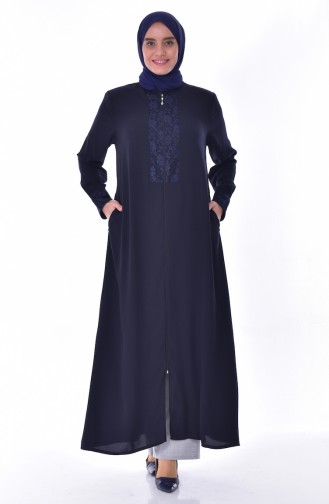 Abaya a Dentelle Grande Taille 2518-04 Bleu Marine 2518-04