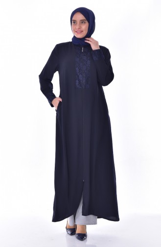 Abaya a Dentelle Grande Taille 2518-04 Bleu Marine 2518-04