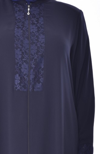 Abaya a Dentelle Grande Taille 2518-04 Bleu Marine 2518-04