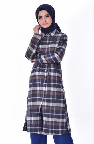 Plaid Patterned Tunic 8340-04 Brown Navy 8340-04