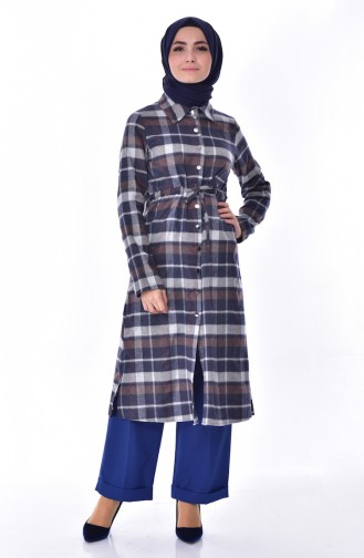 Plaid Patterned Tunic 8340-04 Brown Navy 8340-04