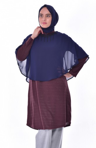 Large Size Silvery Tunic 4144-02 Navy Plum 4144-02