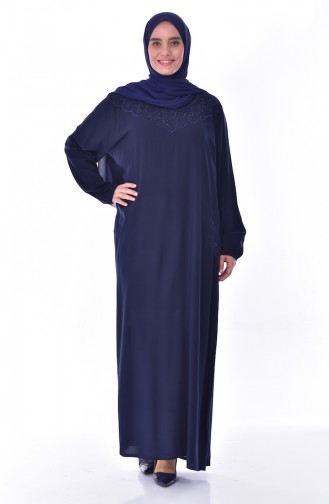 Plus Size Embroidered Stone Dress 99164-02 Navy 99164-02