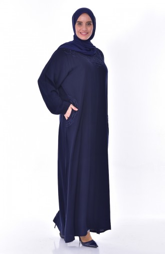 Robe Bordée de Pierre Grande Taille 99164-02 Bleu Marine 99164-02