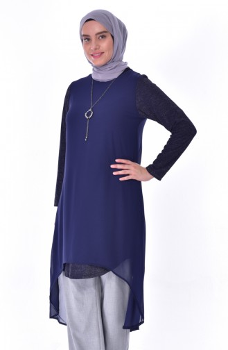 Large Size Necklace Asymmetric Tunic 4232-02 Navy 4232-02