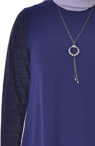 Large Size Necklace Asymmetric Tunic 4232-02 Navy 4232-02