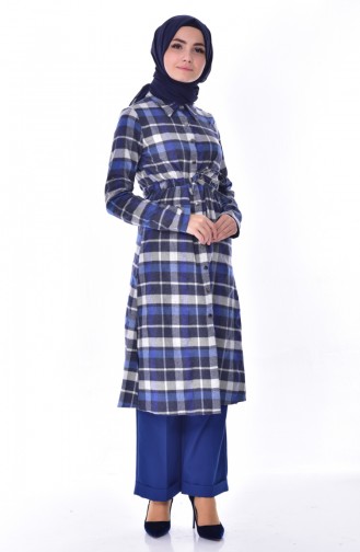 Plaid Patterned Tunic 8340-03 Blue Navy 8340-03