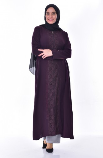 Large Size Stone Printed Abaya 2517-02 Purple 2517-02