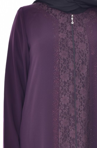 Large Size Stone Printed Abaya 2517-02 Purple 2517-02