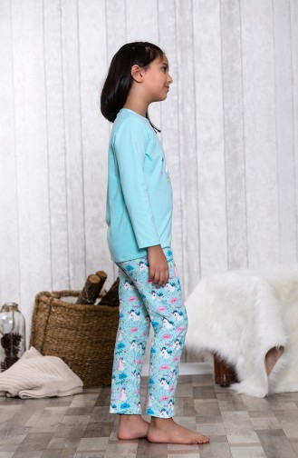 Çocuk Pijama Takımı MLB3001-01 Açık Yeşil