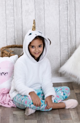 Kapşonlu Unicorn Çocuk Pijama Takımı	MLB3005-01 Beyaz