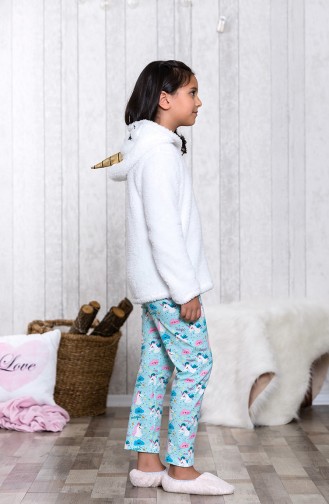 Kapşonlu Unicorn Çocuk Pijama Takımı MLB3005-01 Beyaz