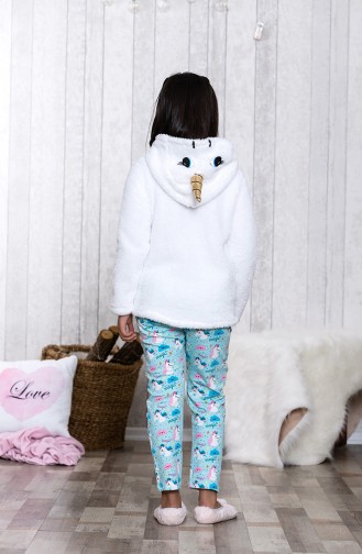Kapşonlu Unicorn Çocuk Pijama Takımı MLB3005-01 Beyaz