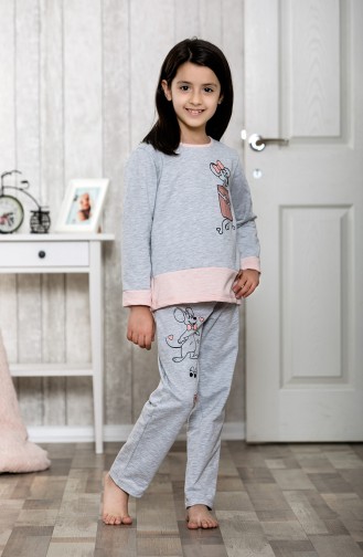 Baskılı Çocuk Pijama Takımı MLB3009-01 Gri 3009-01