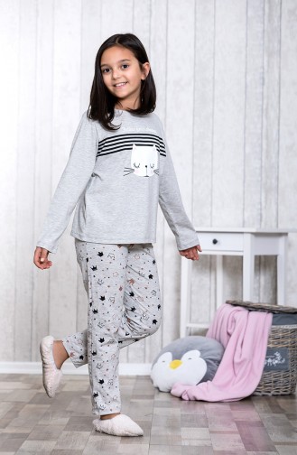 Desenli Çocuk Pijama Takımı	MLB3014-01 Gri 3014-01