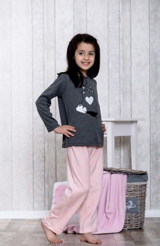 Nakışlı Çocuk Pijama Takımı	MLB3026-01 Füme 3026-01