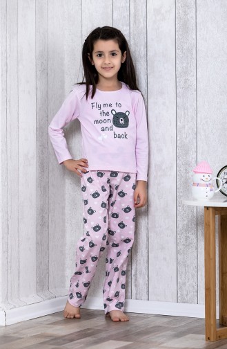 Desenli Çocuk Pijama Takımı MLB3029-01 Pembe