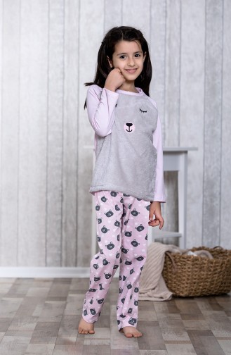 Desenli Çocuk Pijama Takımı MLB3030-01 Pembe 3030-01