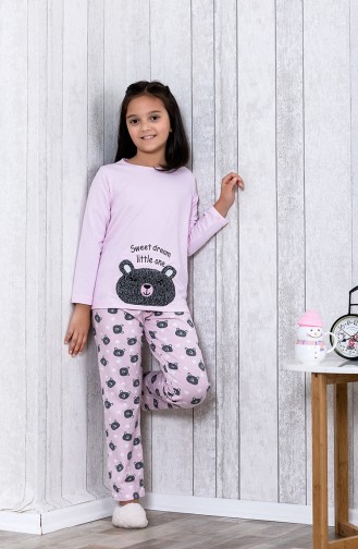 Desenli Çocuk Pijama Takımı MLB3031-01 Pembe