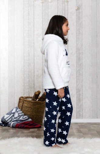 Kapşonlu Çocuk Pijama Takımı MLB3034-01 Beyaz Lacivert 3034-01