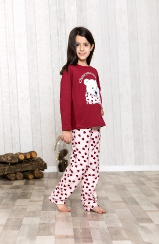 Baskılı Çocuk Pijama Takımı	MLB3039-01 Vişne