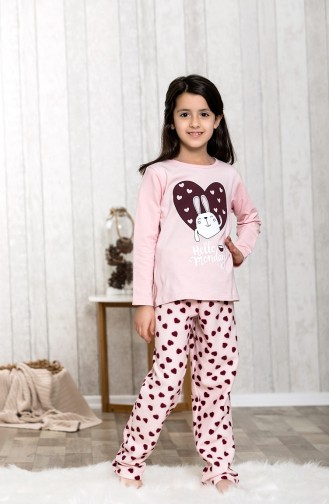 Baskılı Çocuk Pijama Takımı MLB3040-01 Somon