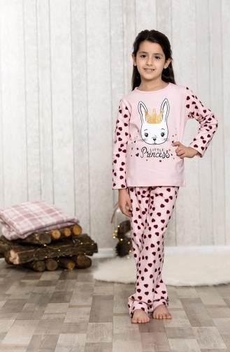 Baskılı Çocuk Pijama Takımı MLB3041-01 Somon 3041-01