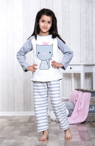 Baskılı Çocuk Pijama Takımı MLB3044-01 Gri