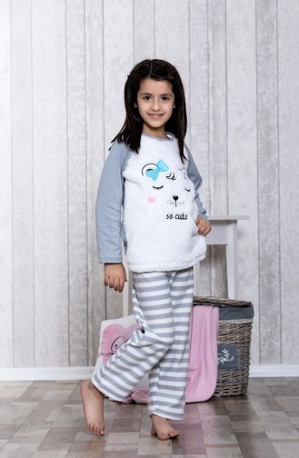 Desenli Çocuk Pijama Takımı MLB3045-01 Gri