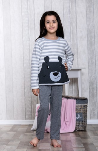 Desenli Çocuk Pijama Takımı MLB3046-01	Gri 3046-01