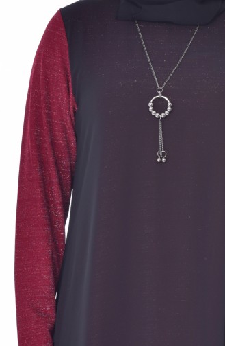 Tunique Asymétrique avec Collier Grande Taille 4232-04 Bordeaux Noir 4232-04