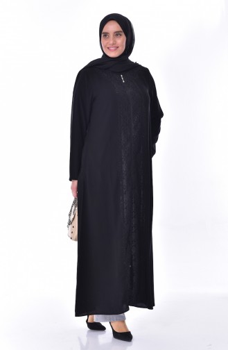 Abaya Imprimé de Pierre Grande Taille 2517-03 Noir 2517-03