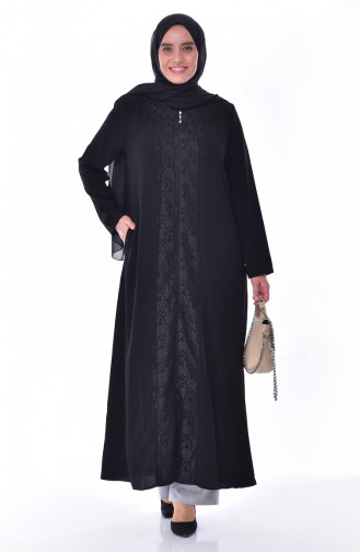 Large Size Stone Printed Abaya 2517-03 Black 2517-03