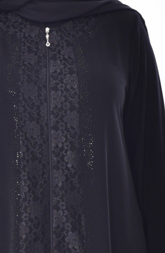 Large Size Stone Printed Abaya 2517-03 Black 2517-03