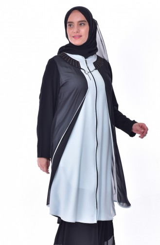 Übergöße Cape mit Reißverschluss 1604-03 Schwarz Minzenblau 1604-03