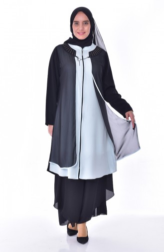 Übergöße Cape mit Reißverschluss 1604-03 Schwarz Minzenblau 1604-03