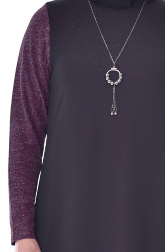 Large Size Necklace Asymmetric Tunic 4232-01 Black Purple 4232-01