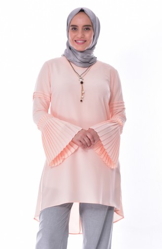 Big size Pearls Asymmetric Tunic 1645-06 Salmon 1645-06