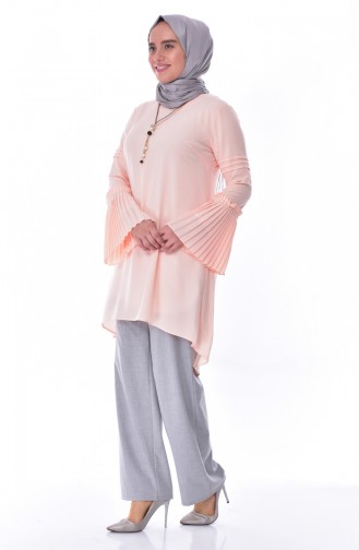 Big size Pearls Asymmetric Tunic 1645-06 Salmon 1645-06