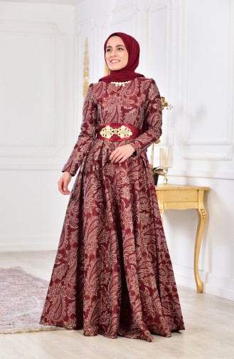 Jacquard Evening Dress 2449-04 Bordeaux 2449-04