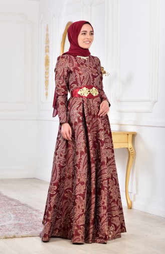 Robe de Soirée Jacquard 2449-04 Bordeaux 2449-04