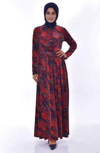 Claret Red Hijab Dress 6461B-01