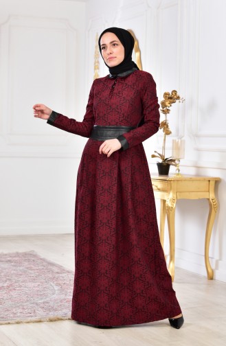 Jakarlı Elbise 1617-03 Bordo