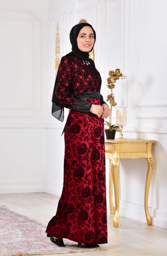 Lace Velvet Dress 2164-01 Bordeaux 2164-01