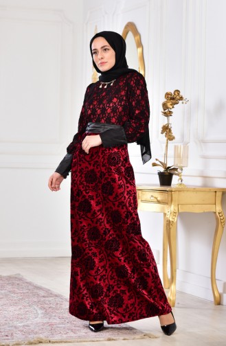 Lace Velvet Dress 2164-01 Bordeaux 2164-01