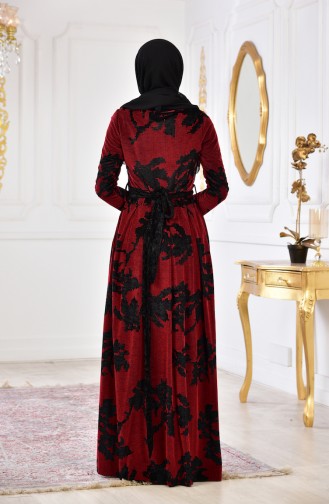 Stone Printed Velvet Dress 2169-05 Bordeaux 2169-05