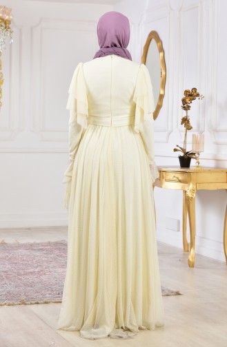 Robe de Soirée a Ceinture et Pointillée 11180A-01 Ecru 11180A-01