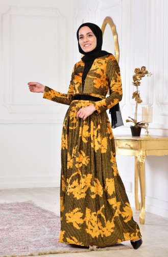 Stone Printed Velvet Dress 2169-01 Mustard 2169-01